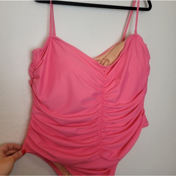 🚨NEW J CREW Pink Ruched Sweetheart One Piece Swimsuit Plus Size 22 Barbie - Picture 3 of 16